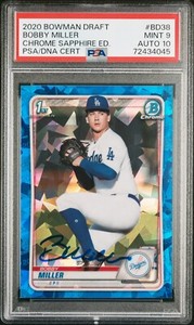BOBBY MILLER Signed 2020 1st Bowman Chrome SAPPHIRE BD-38 autographed PSA 9/10
