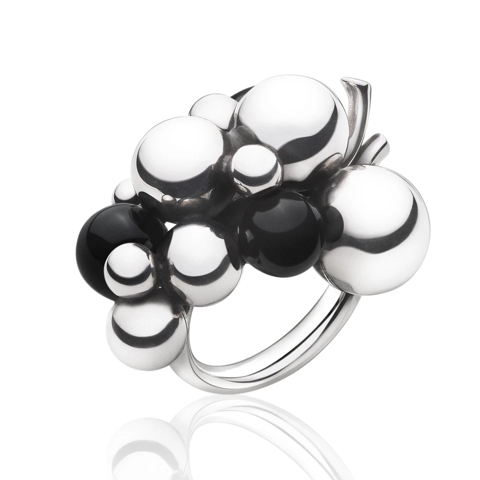 Anel de Prata Georg Jensen # 551 B - UVAS MOONLIGHT com Ágata Preta - GRANDE - Imagem 1 de 1