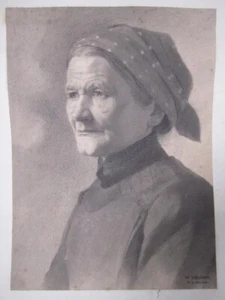Zeichnung Portrait alte Frau W. Schubert 1903 feine Mal- Qualität+ eindrucksvoll - Bild 1 von 16