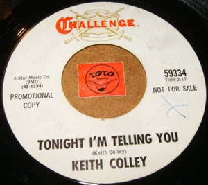 KEITH COLLEY - TONIGHT I'M TELLING YOU - UP OFF MY KNEES / LISTEN - TEEN POPCORN - Bild 1 von 2