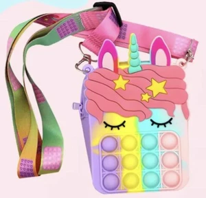 Adorable Multicolor Unicorn Pop It Mini Purse/Fidget Toy With Adjustable Strap. - Picture 1 of 5