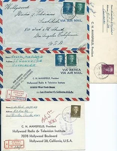 CURACAO: Lote 4 correo aéreo y cubiertas registradas a EE. UU. 1950-53.. Arr.canc. - Imagen 1 de 2