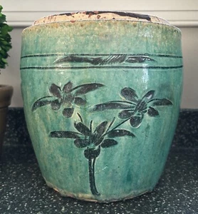 Antique Chinese Shiwan Green Glazed Pot Planter Jardinere Flowers Chinoiserie - Picture 1 of 24