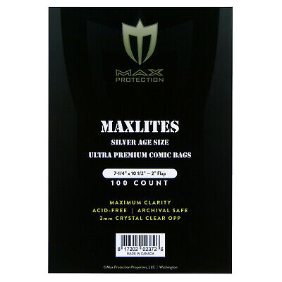 MaxLites Ultra Premium Archival Quality Comic Bags -- SILVER Age Size • 6.99£