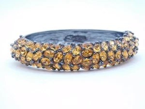 KJL Kenneth J Lane Pave Rhinestone Gunmetal Tone Hinged Cuff Bracelet - Picture 1 of 4
