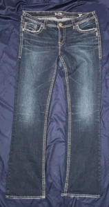 Silver Aiko Mid Slim Boot embroidered jeans W34/L33 - Picture 1 of 8