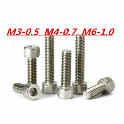 M3 M4 M5 M6 304 Stainless Steel Allen Hex Socket Cap Head Screws Bolts DIN912 - Image 1 of 2