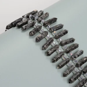 Larvikit Labradorit Top Bohrer Facettiert Doppelspitze Perlen 8x32 mm 15,5 Zoll Strang - Bild 1 von 2