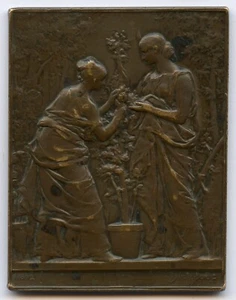 Francia Jardinería 1899 Bronce Arte Placa Medalla por Dupuis 62x48mm 80gr!!! - Imagen 1 de 3