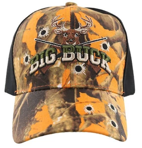 NEW! BIG BUCK HUNTER HUNT DEER BUCK OUTDOOR SPORTS CAP HAT ORANGE CAMO BLACK - Picture 1 of 4