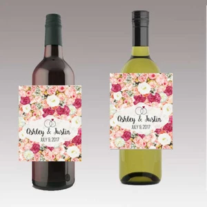 12 Wein-/Bierflaschenetiketten Rosen Blumenmuster Hochzeit Braut Geburtstag Party - Bild 1 von 11