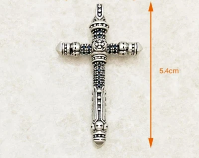 Colgante Cruz Plata Esterlina 925 Antiguo Calavera Circonita cúbica Acentos Piedras Preciosas Negras Foto 1 de 4