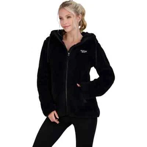 NEW Reebok Women’s Plush Fleece Zip-Up Hooded Jacket Black Size XL - Picture 1 of 5