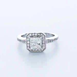 1ct D VS2 Princess Natural Certified Diamonds 14k Halo Ring with Wedding Band - Picture 1 of 4