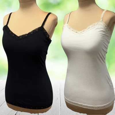 Lote de camisetas sin mangas vintage THE LIMITED Babydoll Cami M negro blanco encaje Y2K sujetador de estante Foto 1 de 4