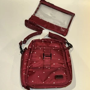 NWOT Lug Can Can Crossbody Crimson Dot Nylon Adjustable Strap w/Clear Pouch - Picture 1 of 14