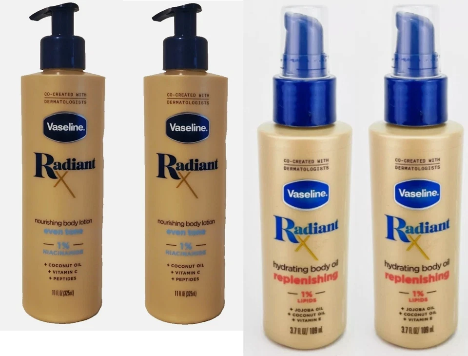 2 Loción Corporal Nutritiva Vaselina Radiante X Tono Uniforme + 2 Hidratantes Aceite Corporal Foto 1 de 1