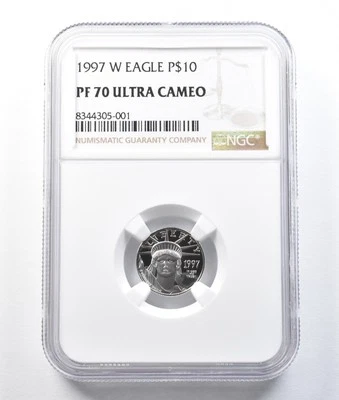 1997-W $10 American Platinum Eagle 1/10 Oz 0.1 Oz Platinum PF70 UCAM NGC *8784 - Image 1 of 3