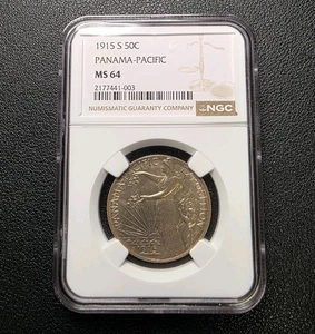 1915 S SILVER PANAMA-PACIFIC HALF DOLLAR NGC MS64 GREAT EYE APPEAL  - Picture 1 of 4