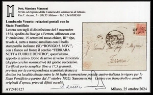 1854 5. NOVEMBER BRIEF MIT DESINFEKTIONSSCHNITTEN AUS ROVIGO NACH FERRARA - Bild 1 von 3