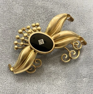 Broche vintage CRC Art Deco 1/20 oro 12K relleno centro negro con astillas de diamante - Imagen 1 de 4