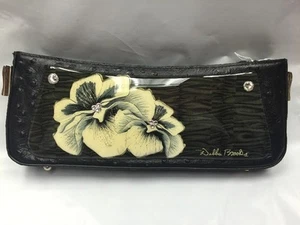 Borsa a mano Debbie Brooks slim pelle nera tracolla intercambiabile fiore bianco nuova - Foto 1 di 11