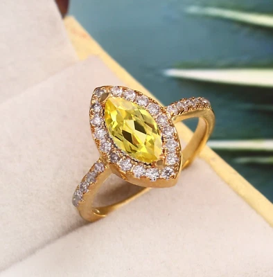 AAA+ Ceylon Yellow  Sapphire Ring Sapphire Marquise Ring Sapphire Gemstone Ring - Image 1 of 4