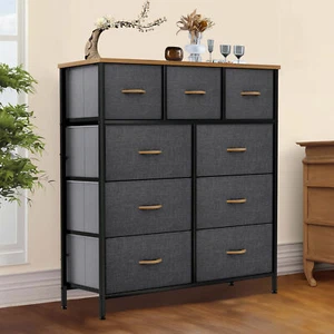 TAUS Dresser 9 Drawers Nightstand Storage Organizer Bedside Closet Cabinet - Picture 1 of 5