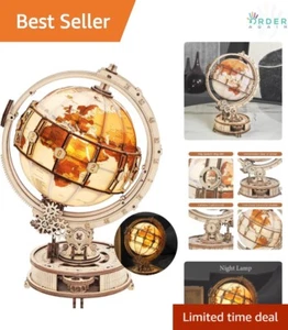 3D Wooden Globe Puzzle with LED Stand 180pcs Educational Home Decor Gift - Picture 1 of 8