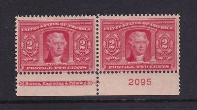 1904 Sc 324 Louisiana Purchase 2c MLH full OG plate number & imprint pair (YE - Image 1 of 2