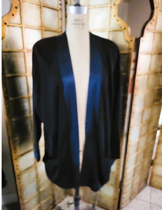 Vintage Donna Karan Black Label Italian Wool Rayon Cardigan with SilkTrim - Picture 1 of 2