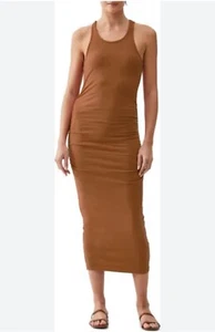Michael Stars Ruched Racer Back Midi Dress Small Turmeric - Picture 1 of 6