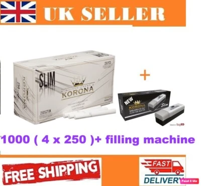 4*250=1000 Korona SLIM EMPTY CIGARETTE FILTER TUBES + filling machine