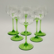Green Stem Wine Glasses Etched Grape Motif Set of SIX 3 oz Glasses