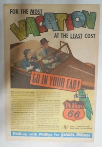 Phillips 66 Gas Ad: "Most Vacation For Least Cost!" 1937 Size: 11 x 15 inches - Picture 1 of 1