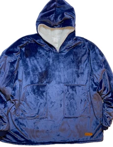 Dearfoams Cozy Blanket Hoodie Blue One Size Pockets Micromink Outer Sherpa Inner - Picture 1 of 9
