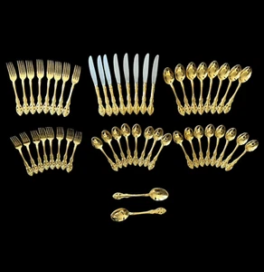 Vintage Viners Of Sheffield VS Gold Electroplated Silverware Flatware 50 Pc Set - Picture 1 of 23