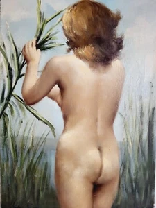 Schönes Originales Ölgemälde mit Weiblichem Rückenakt, undeutlich signiert - Bild 1 von 8