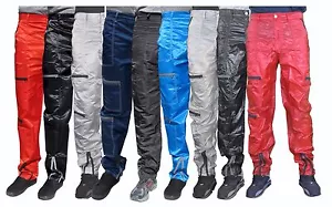 Pantalones de Paracaídas Panno D'Or Nailon Brillante Años 80 Nailon Look Húmedo Parte Inferior Cal Surf NUEVOS - Imagen 1 de 31