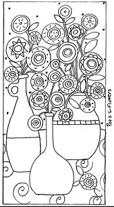 RUG HOOK CRAFT PAPER PATTERN Pots & Flowers ABSTRACT FOLK ART Karla Gerard - Picture 1 of 3