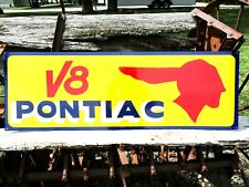 36" PONTIAC V8 VINTAGE style Hand Painted Metal SIGN CAR AUTO OIL GAS SHOP ART