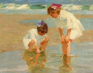 Impresión o lienzo - Niñas jugando al surf por Edward Henry Potthast - Imagen 1 de 1
