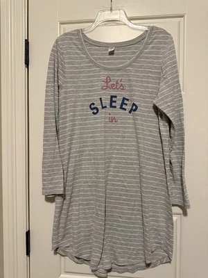 Старый темно-синий размер большой Sleepwear рубашка ночная рубашка серая полоса "давайте спать в" милый! - Изображение 1 из 4
