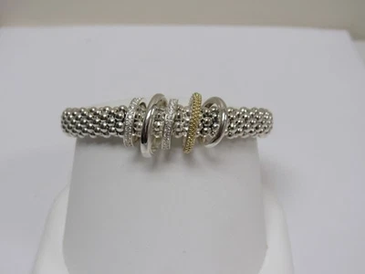 Дизайнерский браслет из чистого серебра LAGOS 18 карат 9 мм с бриллиантами Pave' Caviar Lux с бисером - Изображение 1 из 4