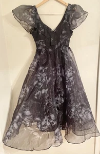 NWT- Lulus Black Floral Mesmerizing Mood Organza Ruffled A-Line Midi Dress S - Picture 1 of 10