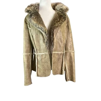 Chaqueta Allen B by Allen Schwartz piel sintética piel de oveja marrón gamuza XL Foto 1 de 4