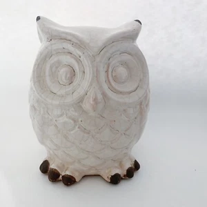White Ceramic Owl Statue Figure 6.5” Crazing - Picture 1 of 7