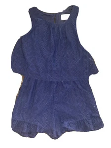Justice Girls Size 8 Navy Lace Romper With Ruffles - Picture 1 of 9