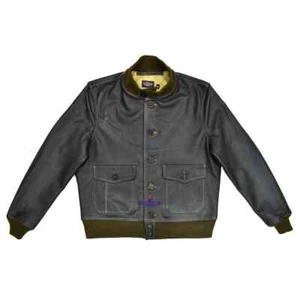 Men Real Goat Seal Brown Leather Air Force A-1 Jacket Pilot Flying - Picture 1 of 5