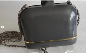 Vintage Italian hardshell Gray LuciteCrossbody evening bag with leather interior - Picture 1 of 19